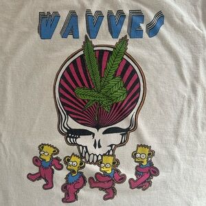 Wavves Graphic Concert Tee shirt with skull, Simpsons, and weed peace sign